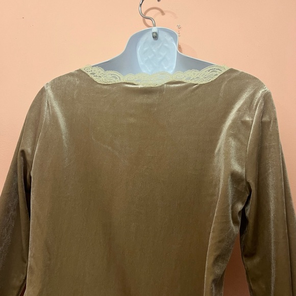 Soft Surroundings XL Velvet Lace Champagne Long Sleeve Shirt - Picture 4 of 5